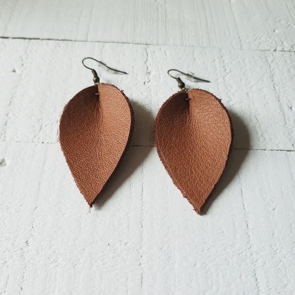 2 Inch | Brown Petal Leather Earrings - Picture 2 of 6